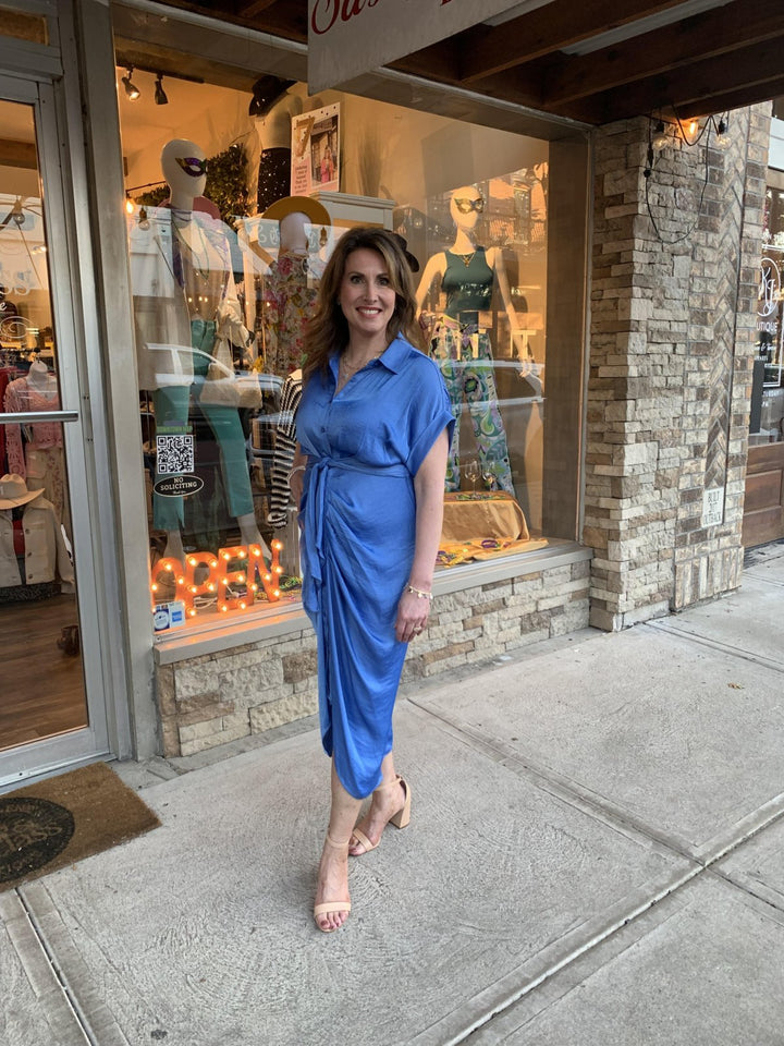 Tori Satin Midi Length Dress - Indigo Blu - 2