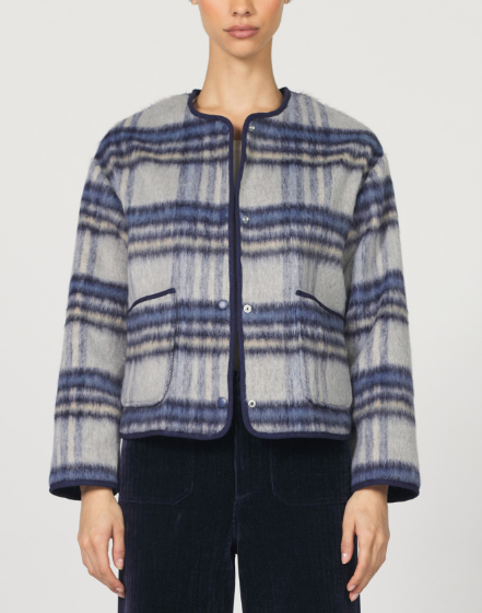 Jordyn Wool Plaid Jacket - Blue Grey