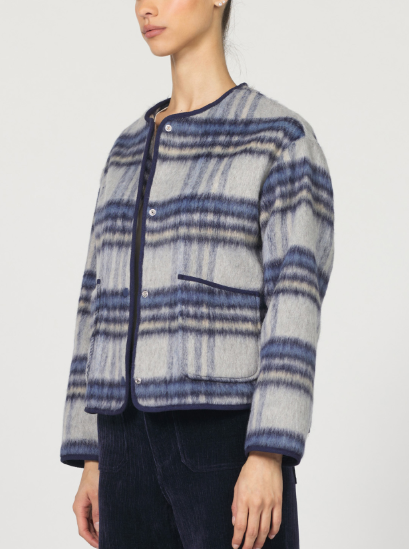 Jordyn Wool Plaid Jacket - Blue Grey - Xs