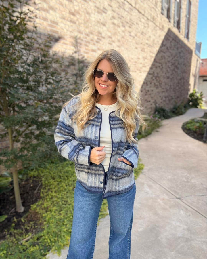 Jordyn Wool Plaid Jacket - Blue Grey - Med