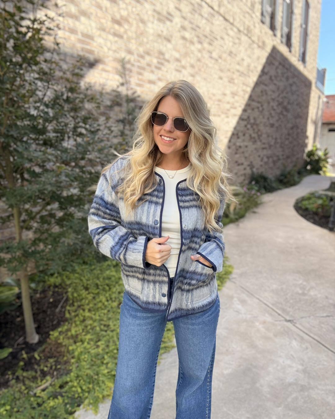 Jordyn Wool Plaid Jacket - Blue Grey - Xs