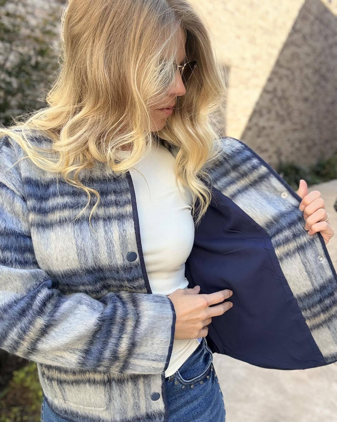 Jordyn Wool Plaid Jacket - Blue Grey - Xs