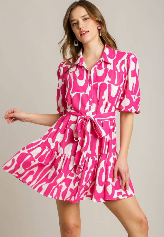 Mary Collared Dress - Magenta Mix - L