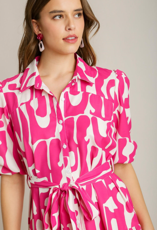 Mary Collared Dress - Magenta Mix - S