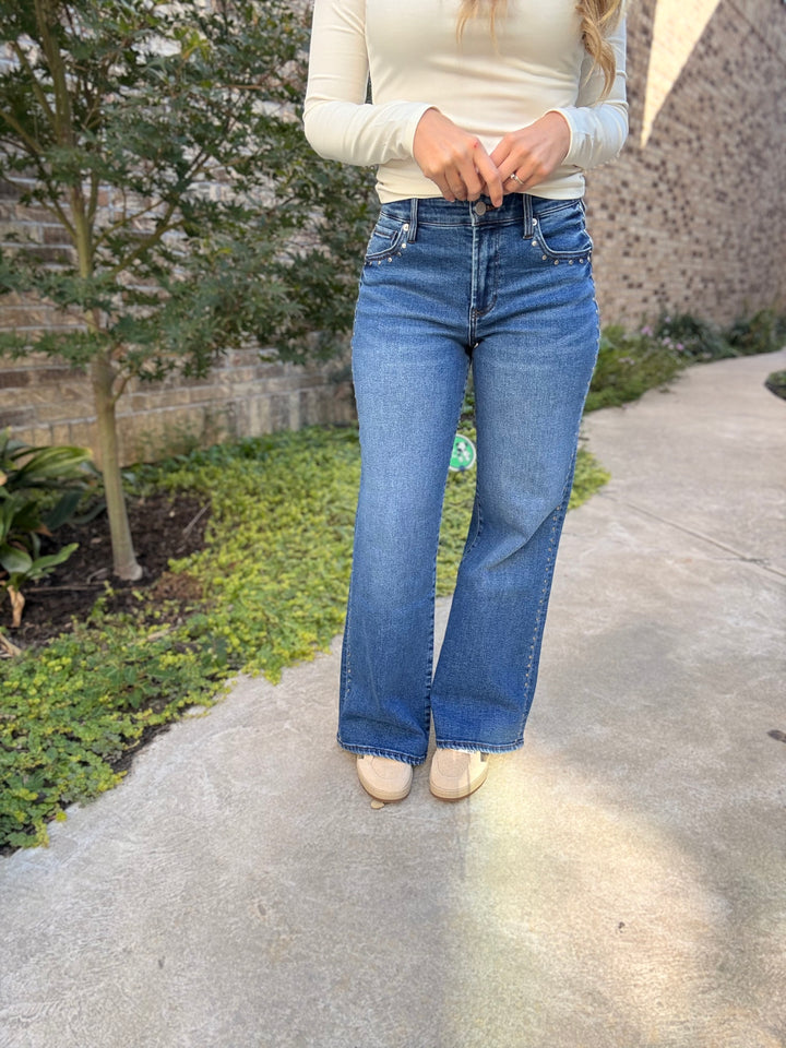 Micah Slate Wide Leg Mid Rise Jean - 25
