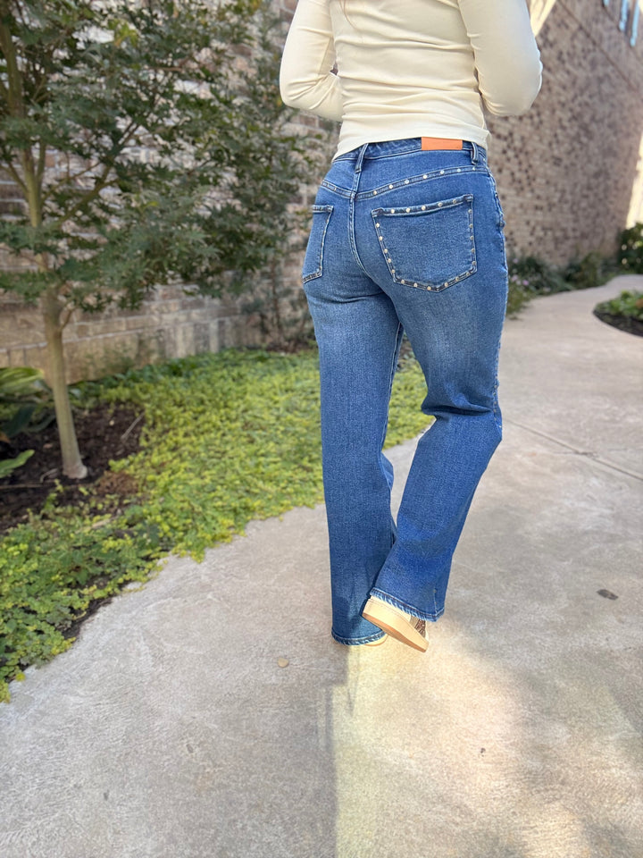 Micah Slate Wide Leg Mid Rise Jean - 24