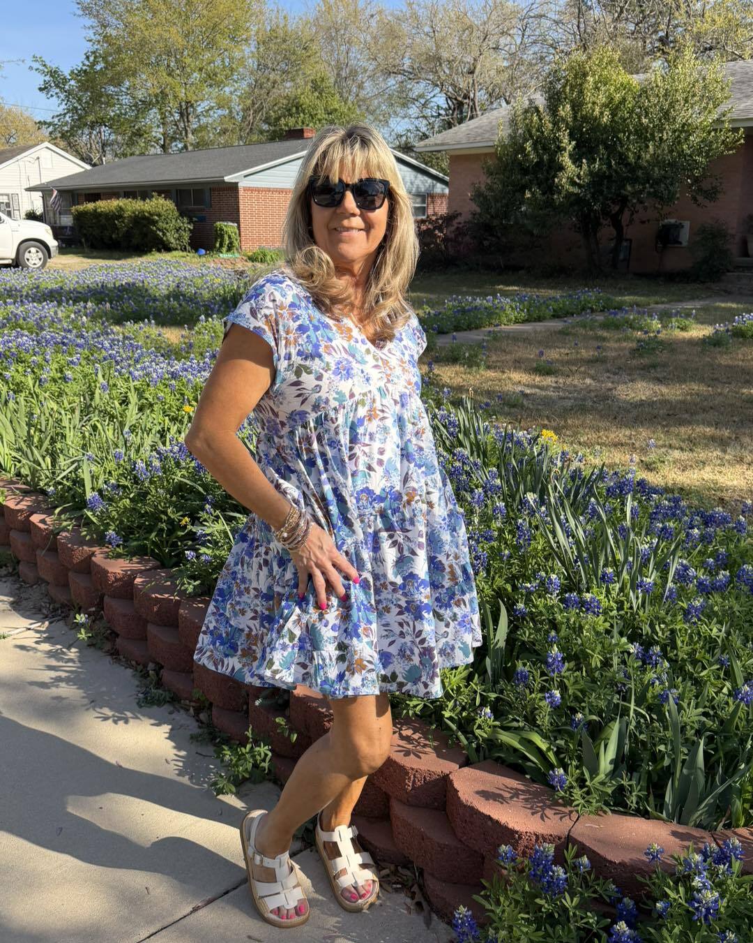 Sael Floral V-Neck Dress- Blueberry - M