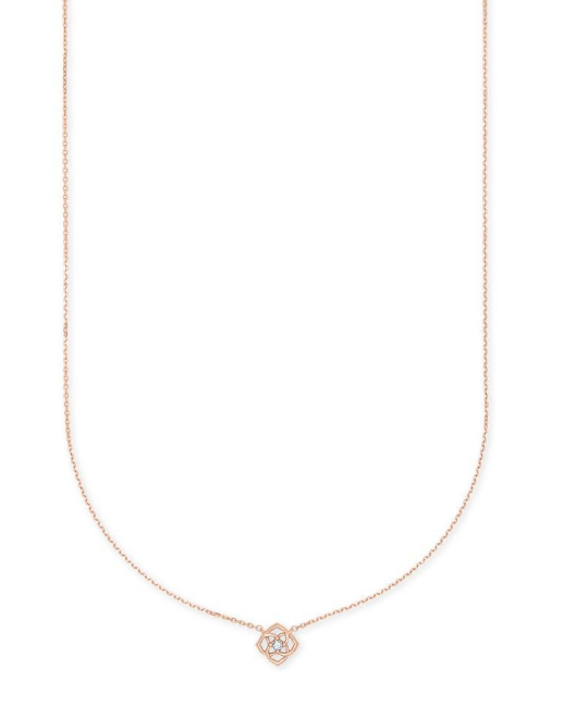 Fleur Medallion Short Nck 14K Rsg Wht Diamond