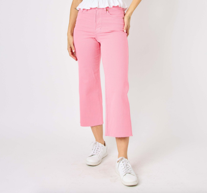 Hw Dyed Tummy Control Crop Wide Pant- Pink - 11 (30)