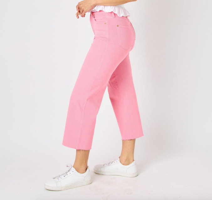 Hw Dyed Tummy Control Crop Wide Pant- Pink