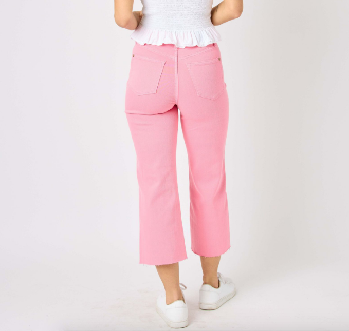 Hw Dyed Tummy Control Crop Wide Pant- Pink - 0 (24)