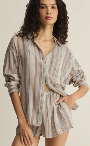 The Perfect Striped Linen Button Up- Island Coconut