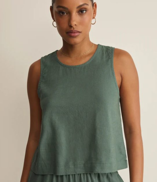 Sloane Linen Cropped Tank- Everglade