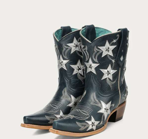 LD Navy Blue Emb. & Stars Overlay & Studs Ankle Boot