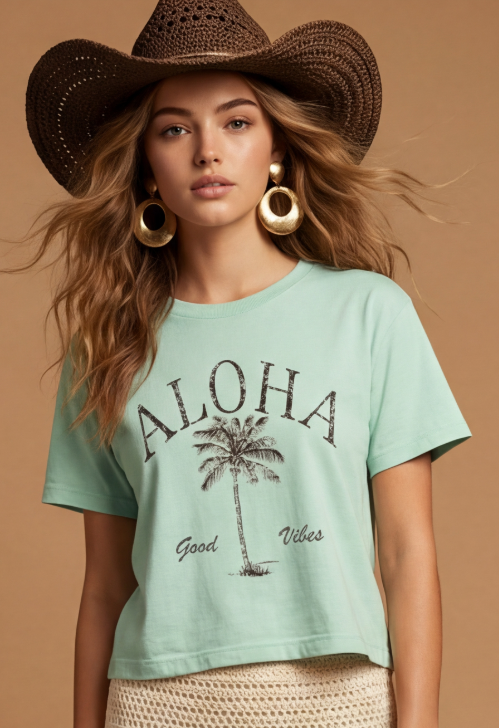 Aloha Wide Boy Tee- Aqua