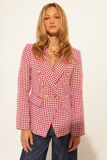 Laurent Blazer- Cherry Houndstooth