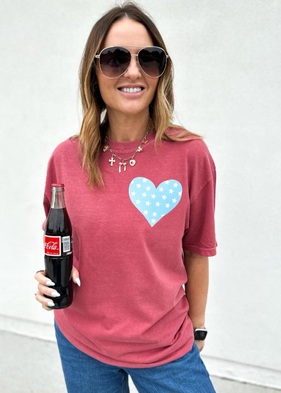 Loves Jesus & America Too Tee- Crimson