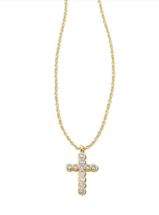 Cross Crystal Pendant Necklace- Gold White