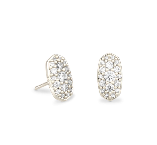Grayson Crystal Stud Earrings- Rhodium Metal White