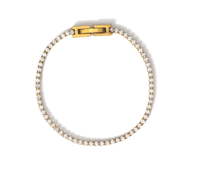 Waterproof 2mm Diamond Tennis Bracelet- Gold