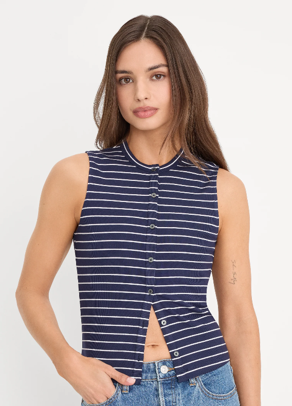 The Rib Splay Top- Simple Stripe Horizon Ink