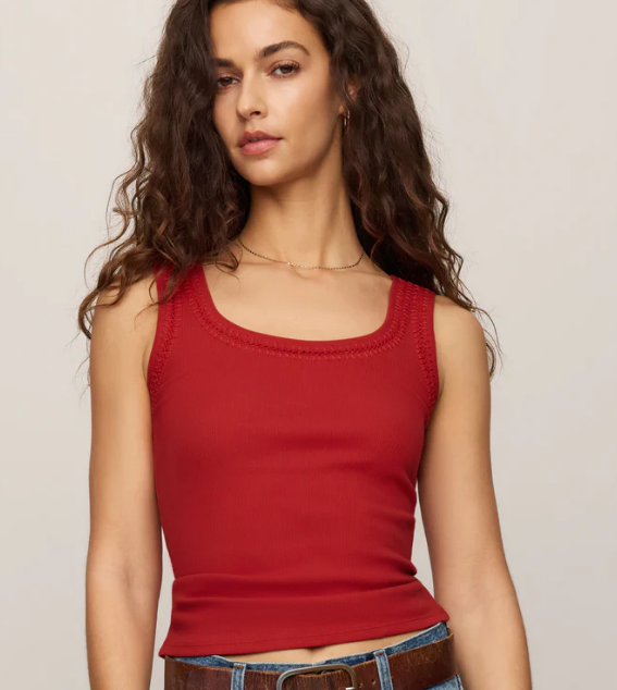 Larkin Embroidered Tank- Chili Pepper