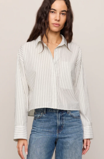 Favorite Striped Button Up Top- White