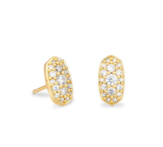 Grayson Crystal Stud Earrings- Gold Metal White