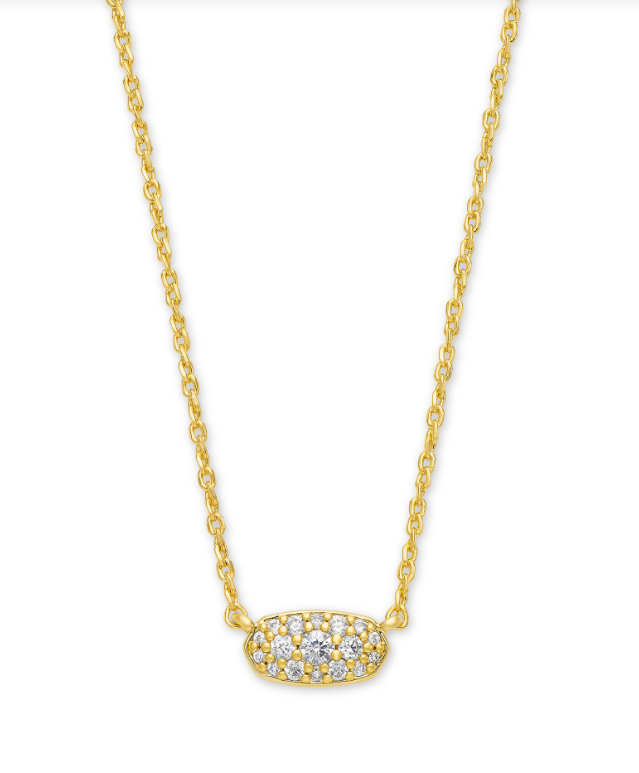 Grayson Crystal Pendant Necklace- Gold Metal White