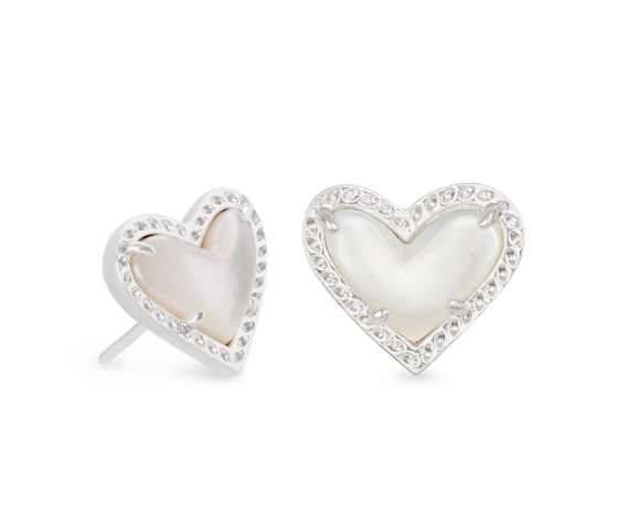 Ari Heart Stud Rhodium Ivory MOP