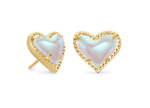 Ari Heart Stud Gold Dichroic Glass