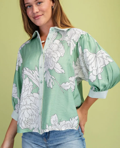 Arla Floral Top- Sage Mix