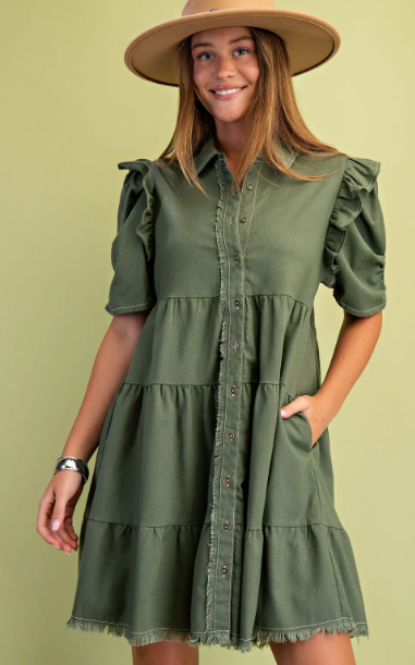 Oli Button Up Dress- Olive