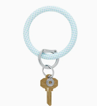 Silicone Big O Key Ring- Gingham Carolina Blue