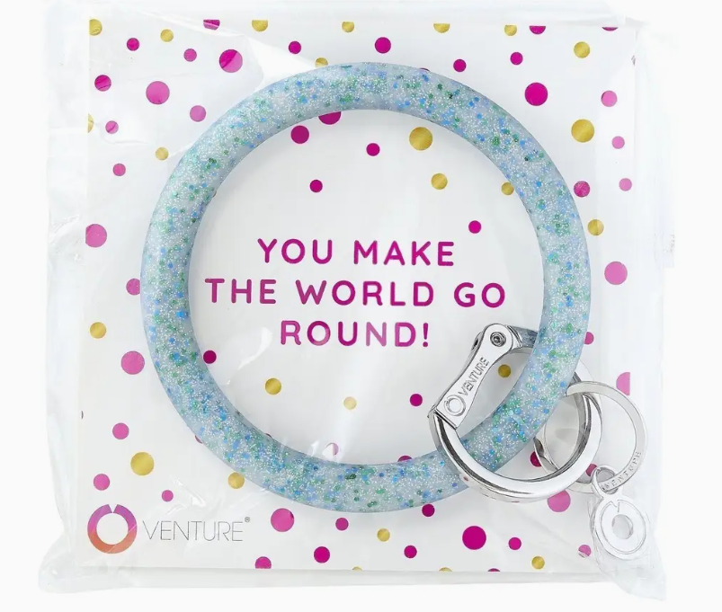 Packaged Silicone Big O Key Ring- Blue Frost Confetti