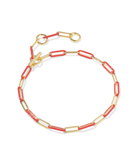 Courtney Enamel Link &amp; Chain Bracelet Gold Red Enamel