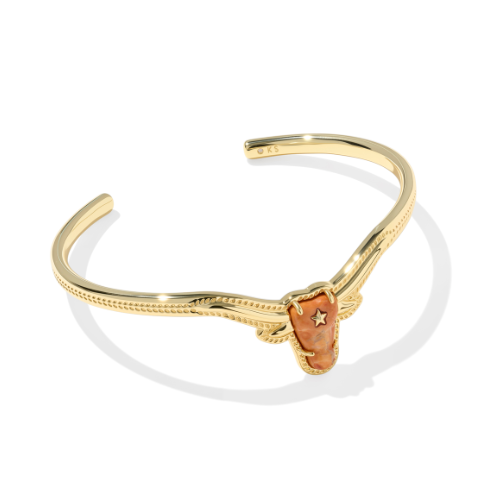 Longhorn Cuff Bracelet Gold Variegated Orange Magnesite