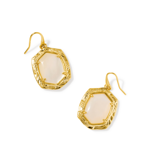 Tiger Striped Daphne Drop Earrings Gold Natural MOP