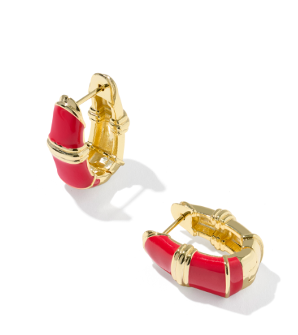 Courtney Enamel Huggie Earrings Gold Red Enamel