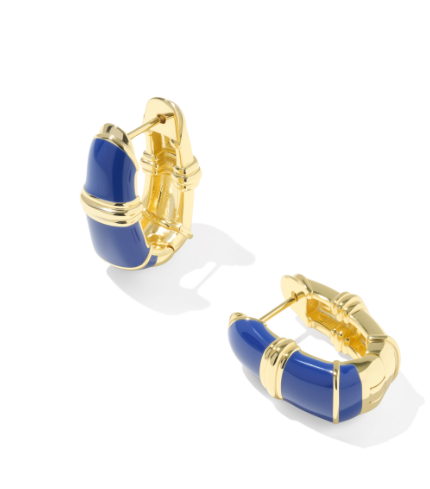 Courtney Enamel Huggie Earrings Gold Blue Enamel