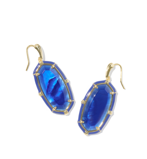 Elle Enamel Round Drop Earrings Gold Cobalt Illusion