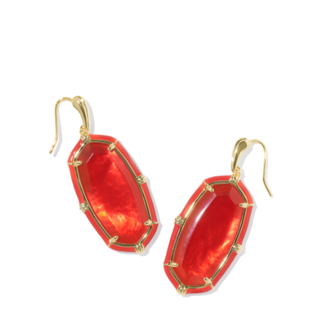 Elle Enamel Round Drop Earrings Gold Red Illusion
