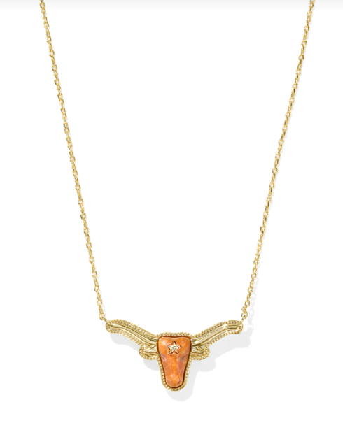 Longhorn Short Pendant Necklace Gold Variegated Orange Magnesite