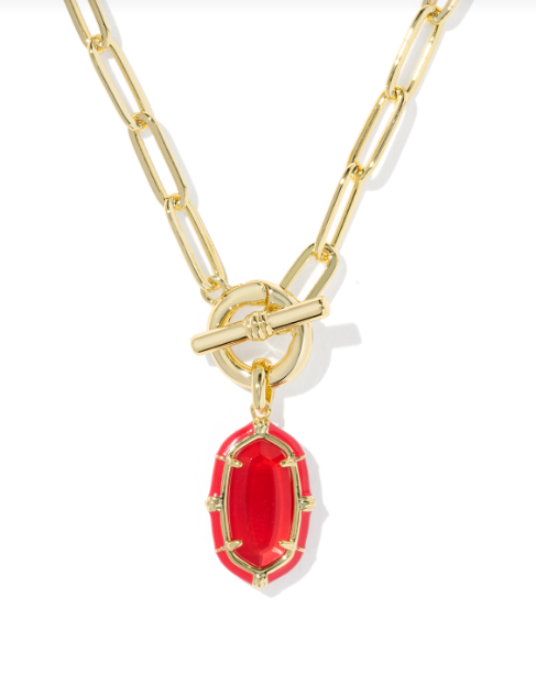 Elisa Enamel Link &amp; Chain Necklace Gold Red Illusion