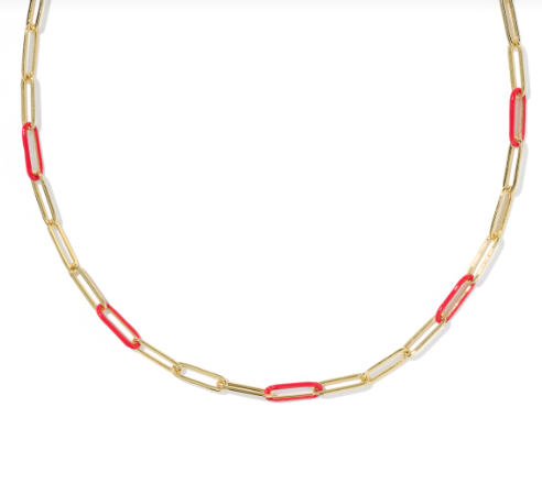 Courtney Enamel Link &amp; Chain Necklace Gold Red Enamel