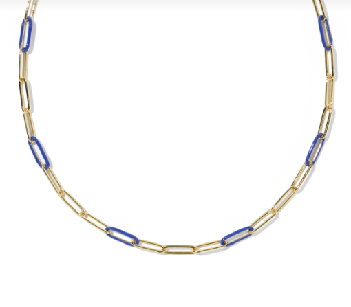 Courtney Enamel Link &amp; Chain Necklace Gold Blue Enamel