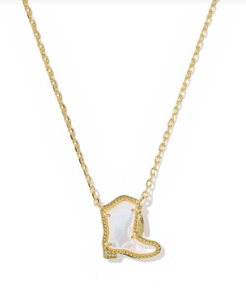 Drill Team Boot Pendant Necklace Gold Ivory MOP
