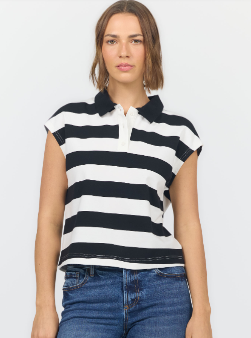 Tyra Polo Top- Black Stripe