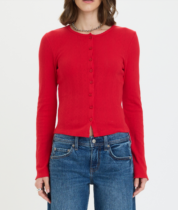 Stargazer Pointelle Cardigan- Cherry Bomb