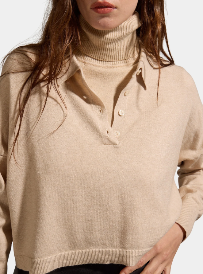 Pink Floyd Knit Polo Sweater- Greige